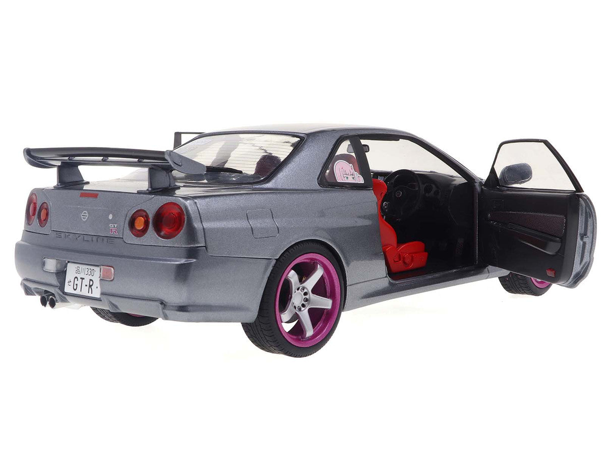 1999 Nissan Skyline GT-R (R34) RHD (Right Hand Drive) Silver Metallic with Purple Wheels 1/18 Diecast Model Car by Solido Solido