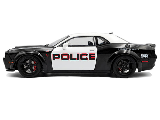 2023 Dodge Challenger Demon "Police" Black and White 1/18 Diecast Model Car by Solido-1