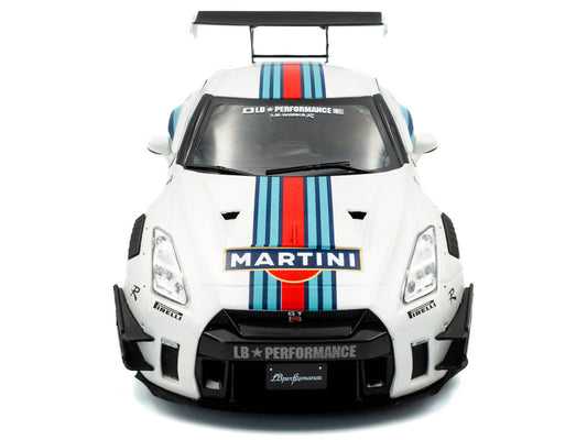 2024 Nissan GT-R (R35) RHD (Right Hand Drive) with Liberty Walk 2.0 Body Kit "Martini Racing" White with Stripes 1/18 Diecast Model Car by Solido-1