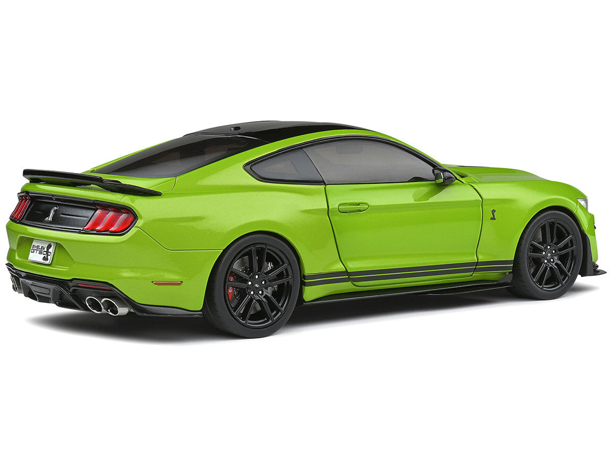 2020 Ford Mustang Shelby GT500 Grabber Lime Green Metallic with Black Top and Stripes 1/18 Diecast Model Car by Solido Solido