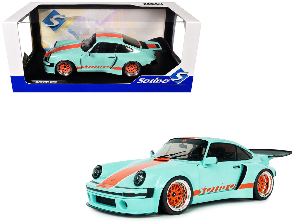 2025 Porsche 911 KS-R by Khyzyl Saleem "Blue Racer" Light Blue with Orange Stripes 1/18 Diecast Model Car by Solido Solido