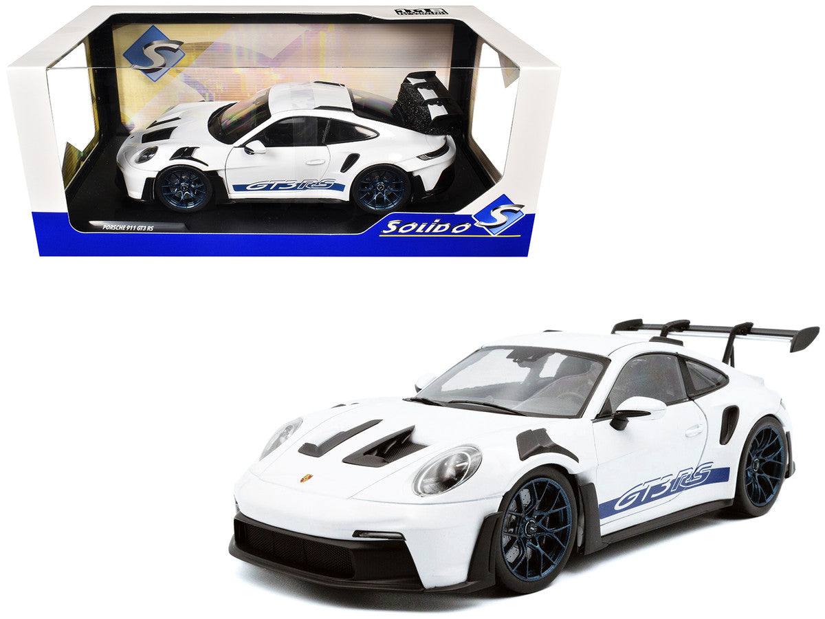 2024 Porsche 911 (992) GT3 RS White with Blue Stripes 1/18 Diecast Model Car by Solido-4