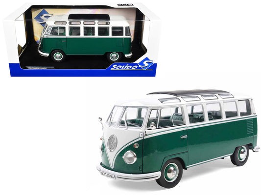 1962 Volkswagen T1 Samba Bus Green and White 1/18 Diecast Model Car by Solido Solido