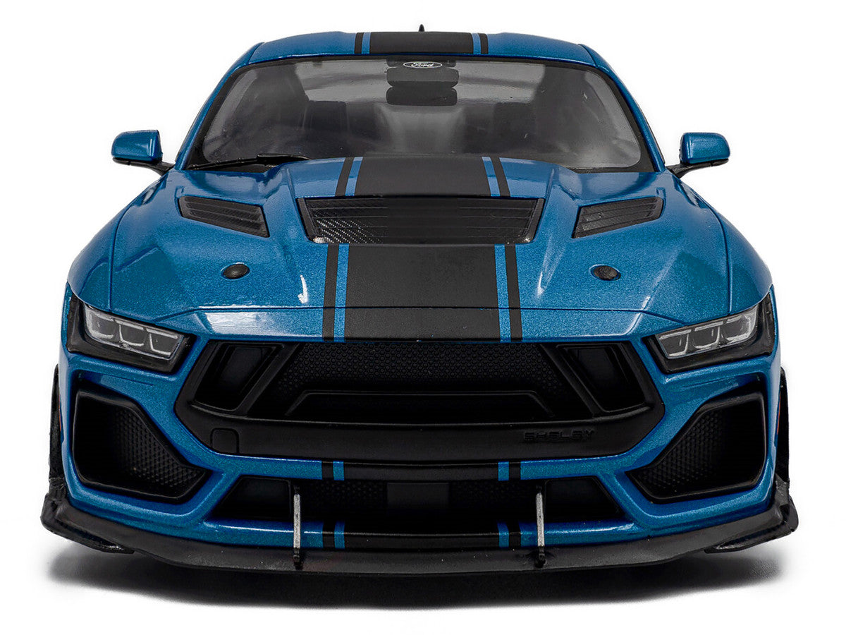 2024 Ford Shelby Mustang Super Snake Grabber Blue Metallic with Black Stripes 1/18 Diecast Model Car by Solido Solido