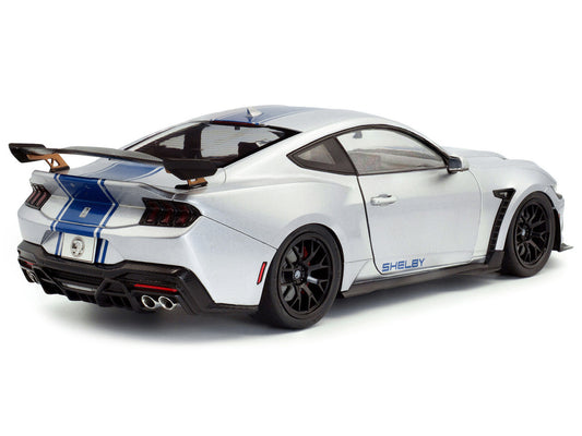 2024 Ford Shelby Mustang Super Snake Gray Metallic with Blue Stripes 1/18 Diecast Model Car by Solido-1