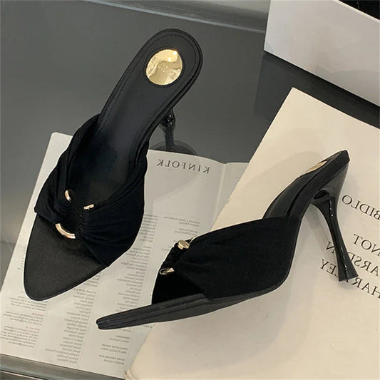 Eilyken Summer Woman Slippers Fashion Open Toe Thin High Heels Shoes Street Style Stripper Party Slides Zapatos De Mujer LadyShow.Store