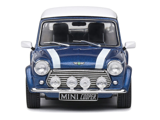 1994 Mini Cooper Sport Tahiti Blue Metallic with White Top and Stripes 1/43 Diecast Model Car by Solido-1