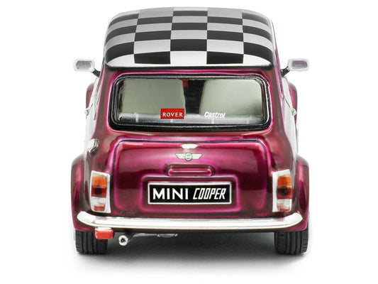 1997 Mini Cooper Sport Purple Metallic with White Stripes and Checkered Top 1/43 Diecast Model Car by Solido-1