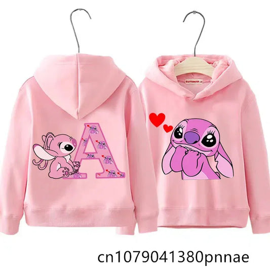 Color: Khaki, Kid Size: 13 - Girls Boys Lilo and Stitch Sportswear Hoodies Casual Fashion Sweatshirts Angel Letter AZ Anime Autumn/Winter Hoodie Kids Hoodies