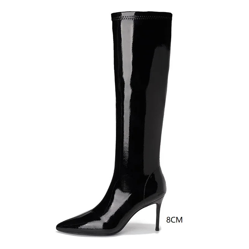 Knee-High Boots Women Pointed Toe Thin High Heel Casual Ladies Pumps Side Zipper Non-Slip Autumn New Stiletto Heels High Boots Pi-Mart
