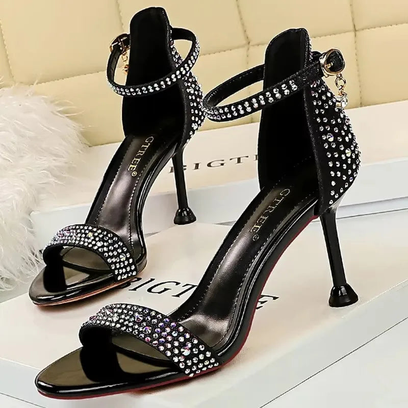BIGTREE Shoes Rhinestone High Heels Women Pumps Sexy Kitten Heels Party Shoes Open Toe Women Sandals Heel Stiletto Wedding Shoes Pi-Mart