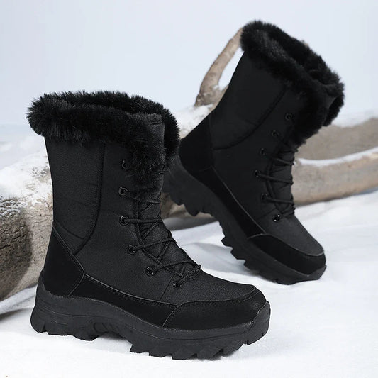 Winter Snow Boots for Women, Waterproof, Non-Slip, Warm, Northeast-Style Large Cotton Shoes, Ski Boots, Fleece-Lined, Thickened, Wear-Resistant, High-Top Cotton Boots LadyShow.Store