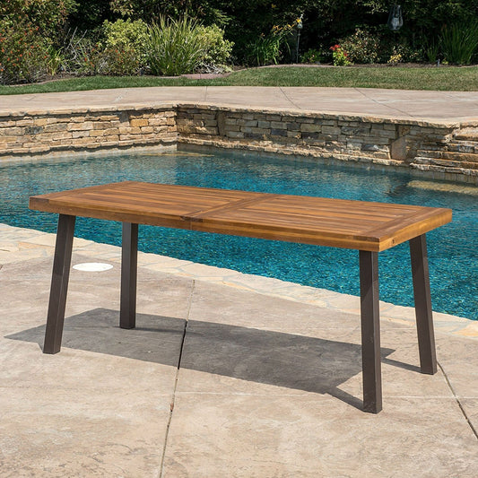 Acacia Wood 69 x 32 inch Outdoor Patio Dining Table in Teak Finish FastFurnishings