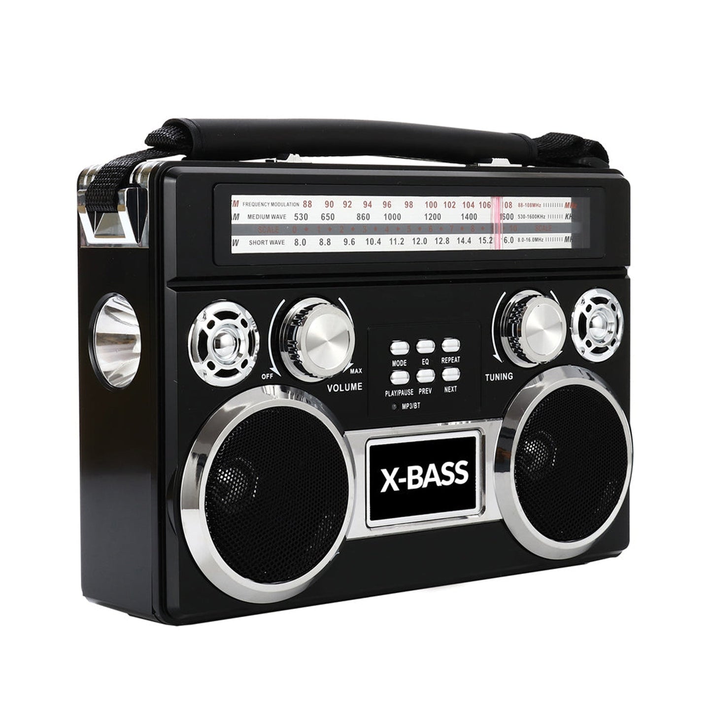 SuperSonic Retro Rechargeable 3 Band Radio With Bluetooth and Flashlight in Black W2B