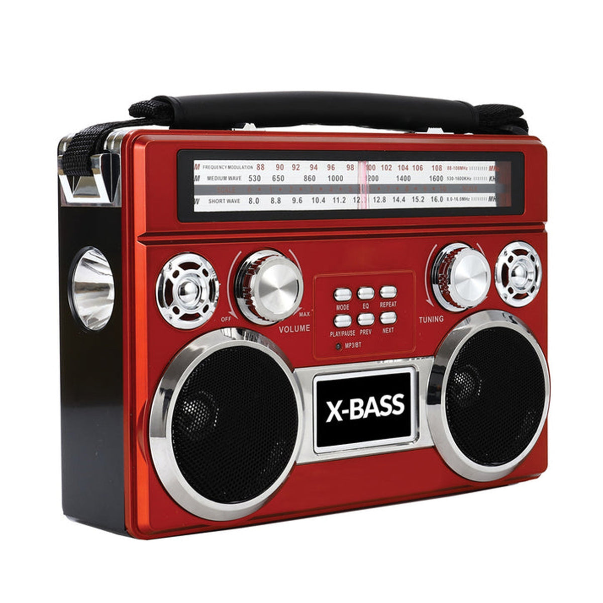 SuperSonic Retro Rechargeable 3 Band Radio With Bluetooth and Flashlight in Red W2B