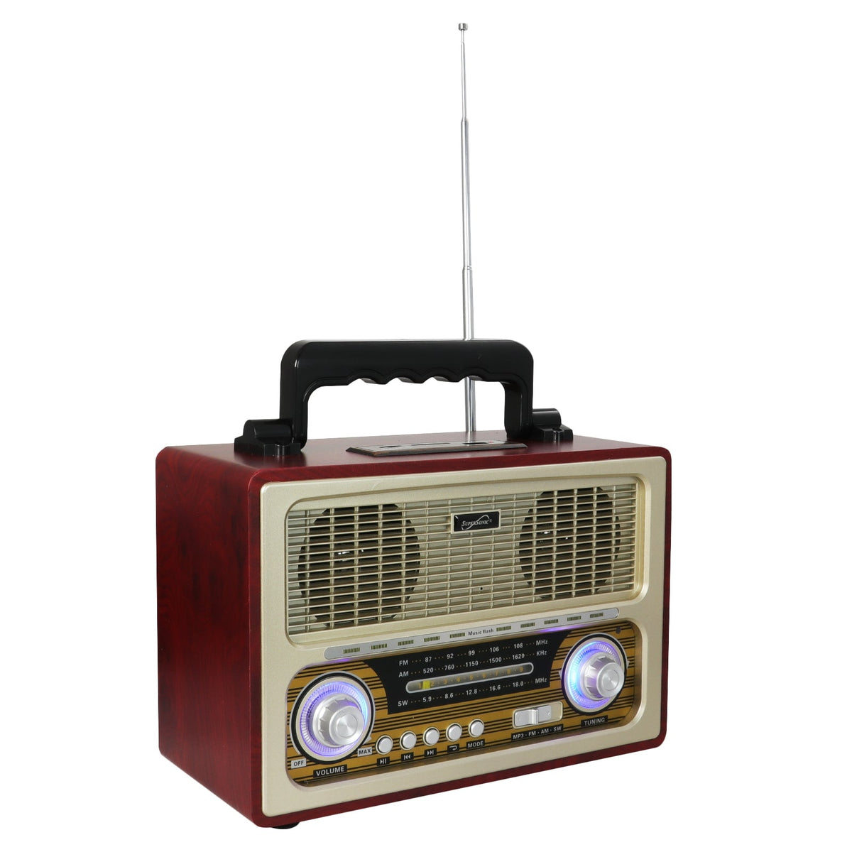 SuperSonic Vintage Retro Multifunction Bluetooth Speaker with Rechargeable Battery W2B