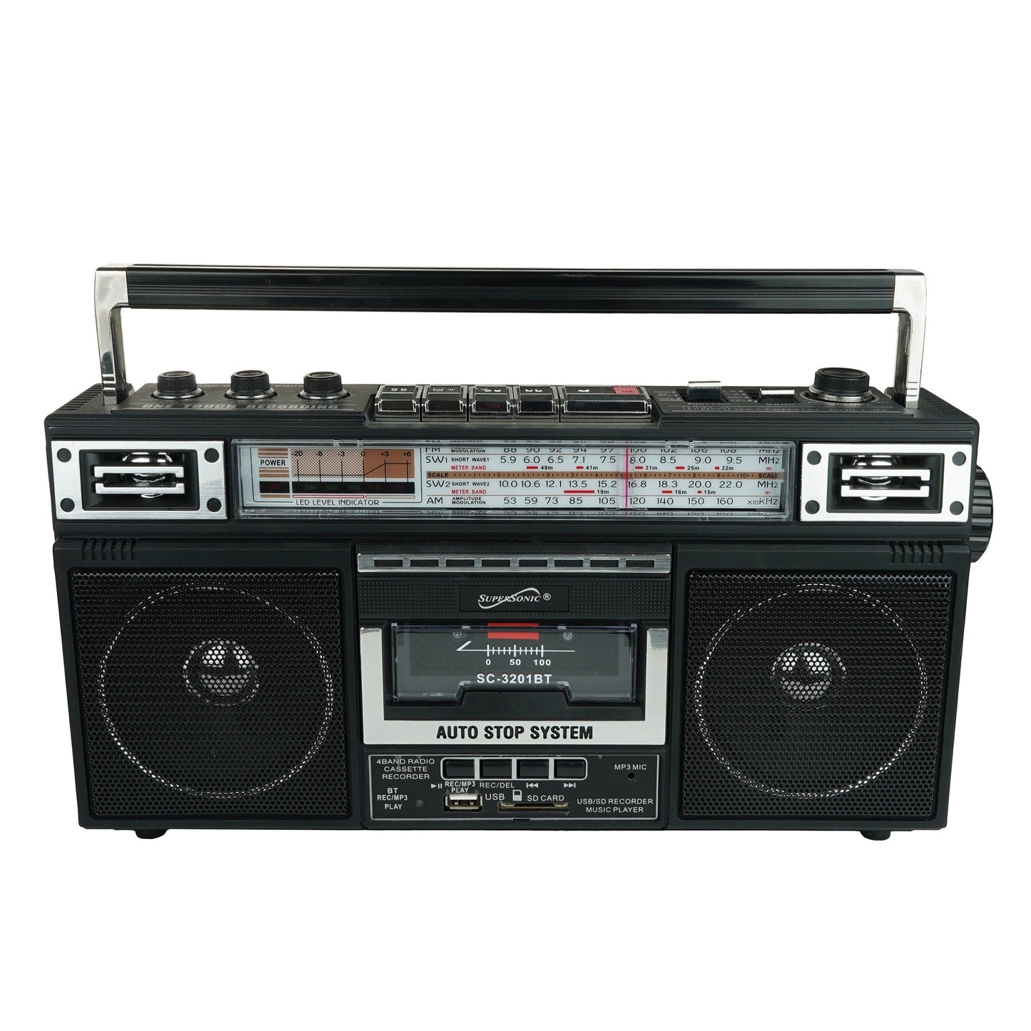 Super Sonic Retro 4 Band Radio Speaker & Cassette Player With Bluetooth in Black W2B