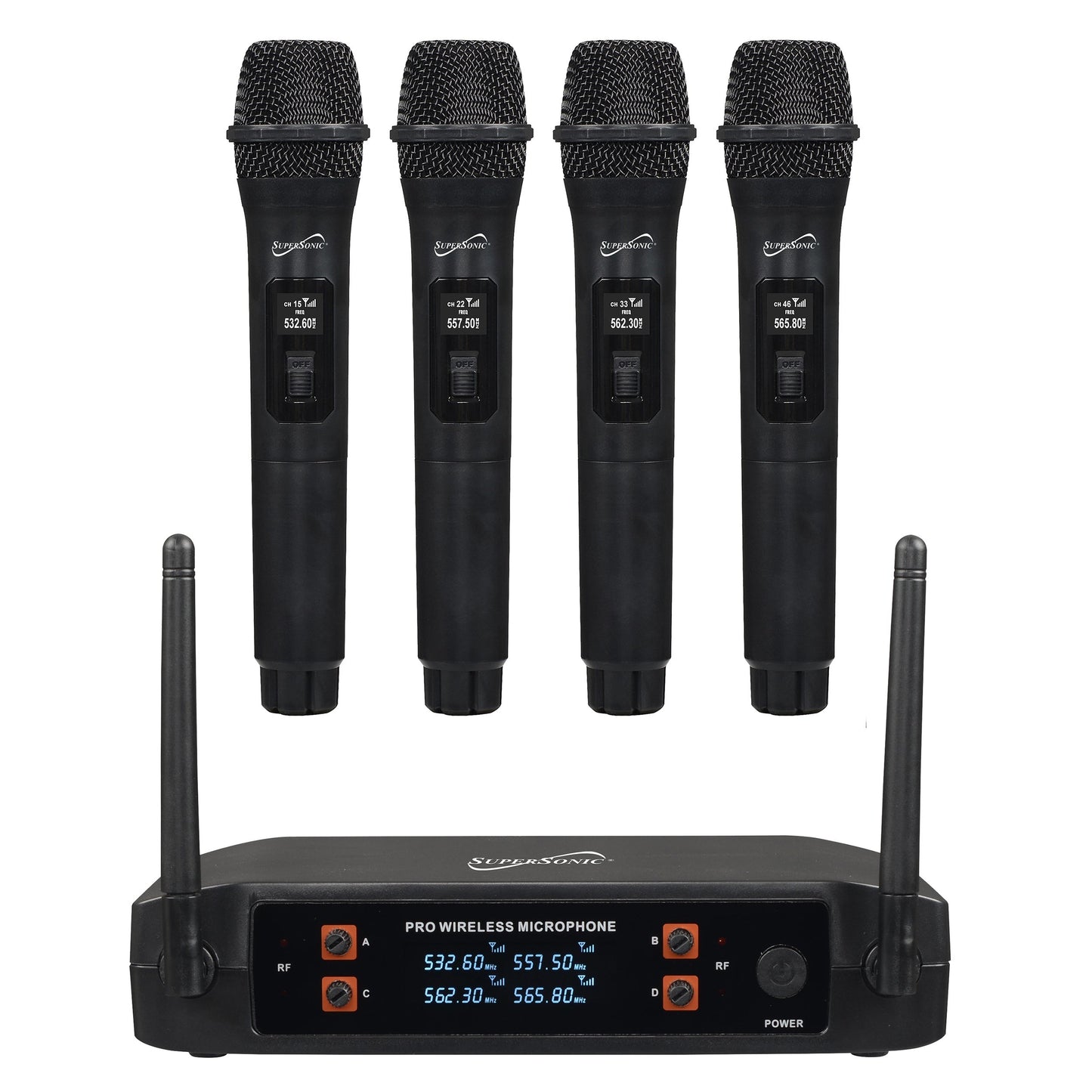 SuperSonic 2.4G 4 Channel Wireless Microphone System W2B