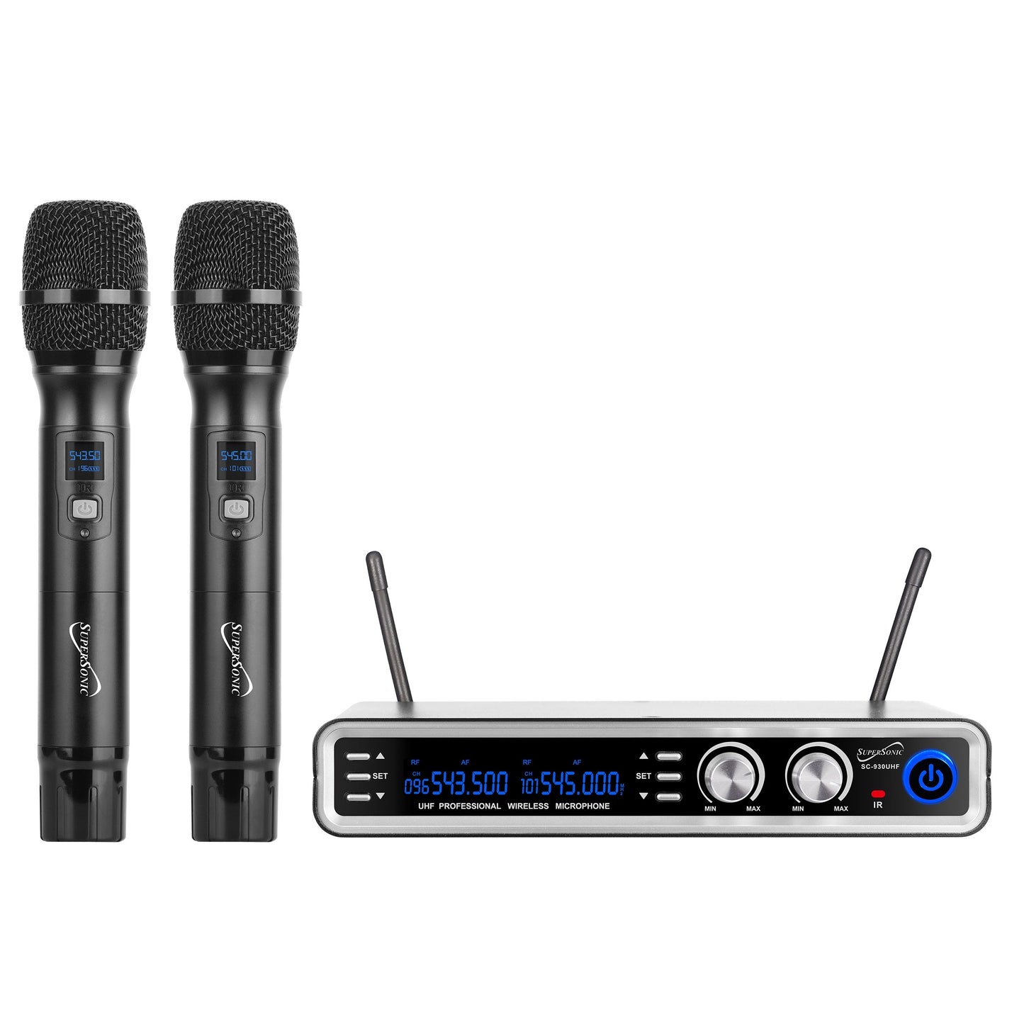 SuperSonic UHF Dual Fixed Channel Wireless Microphone System with 300ft Range W2B