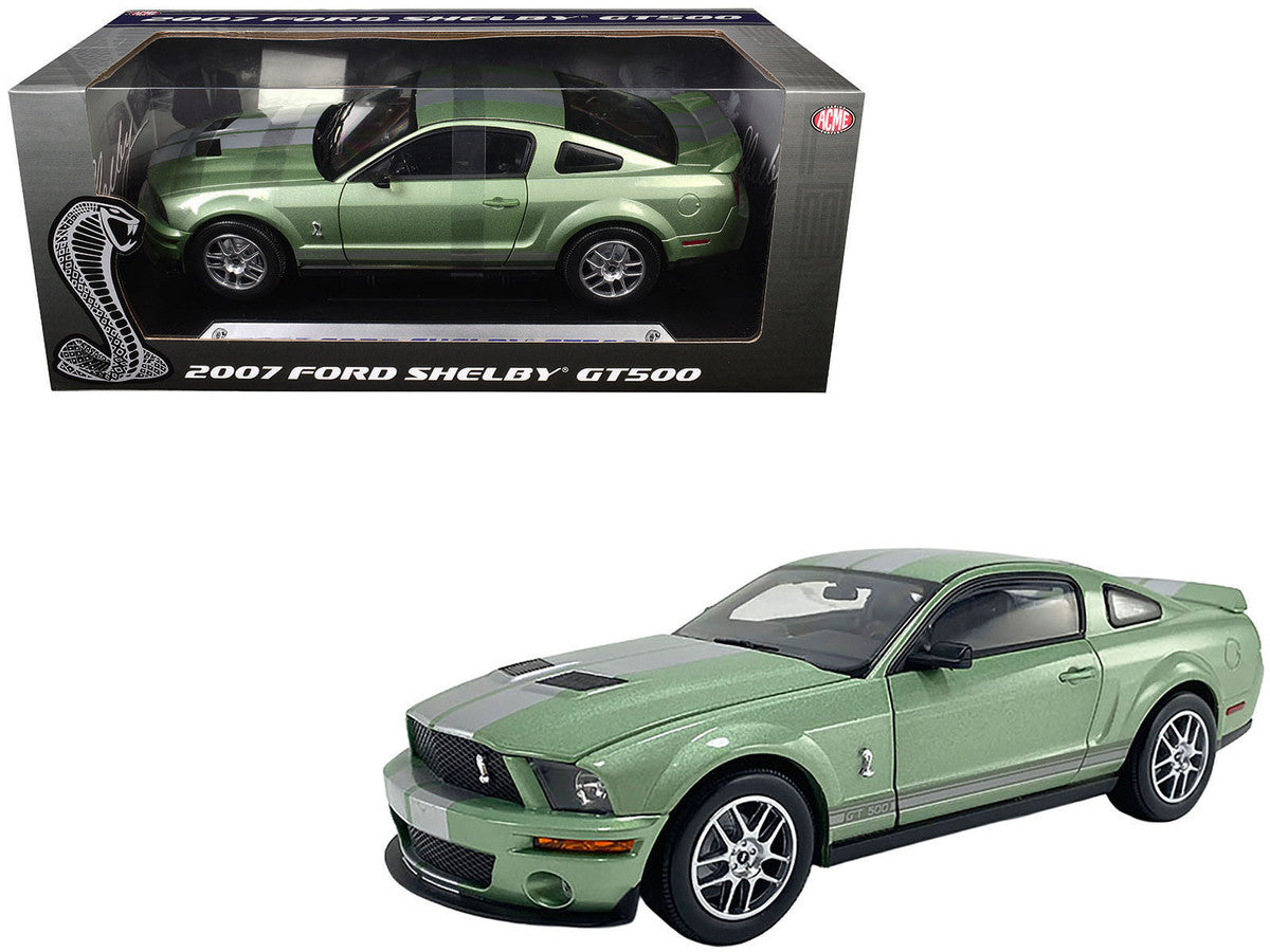 2007 Ford Shelby GT500 Lime Green Metallic with Silver Stripes "Shelby Collectibles" Series 1/18 Diecast Model Car by ACME Acme
