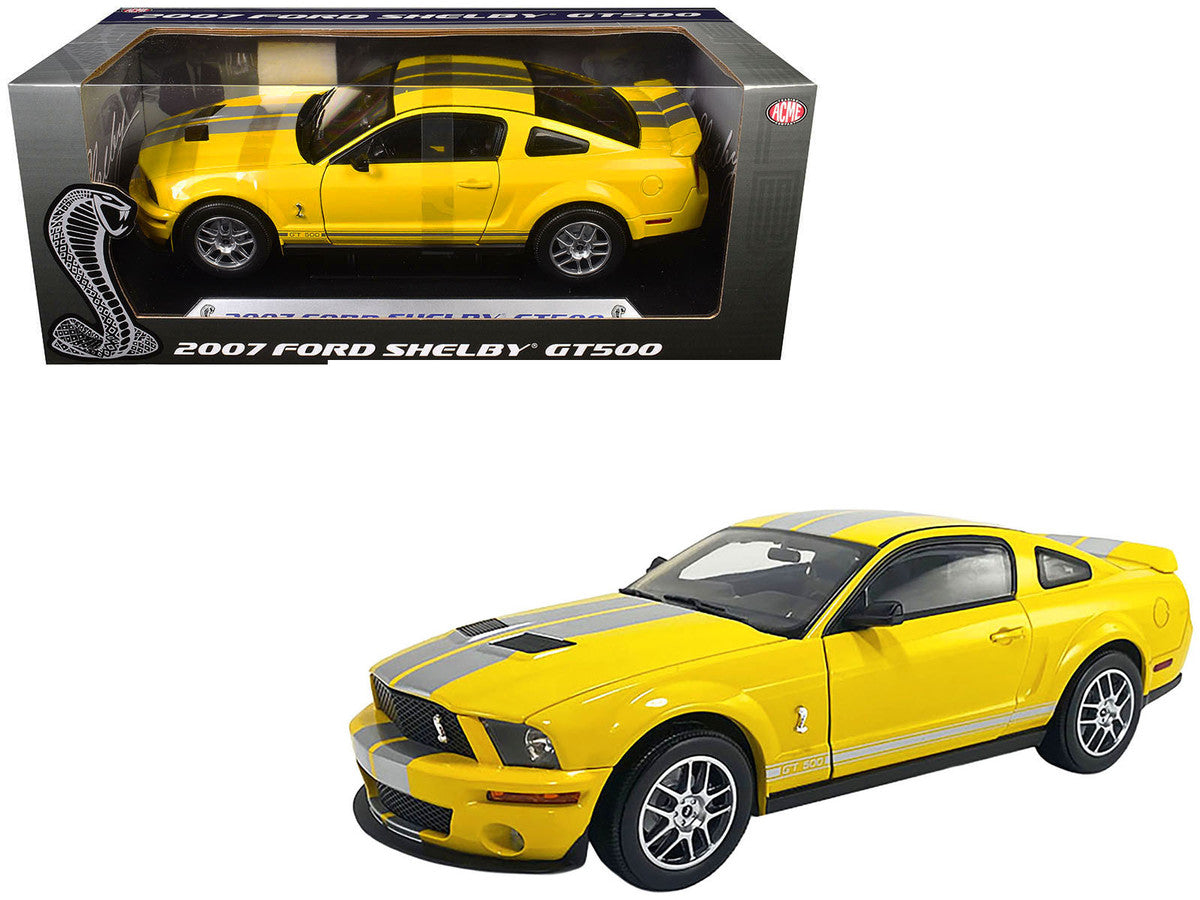 2007 Ford Shelby GT500 Yellow with Silver Stripes "Shelby Collectibles" Series 1/18 Diecast Model Car by ACME Acme