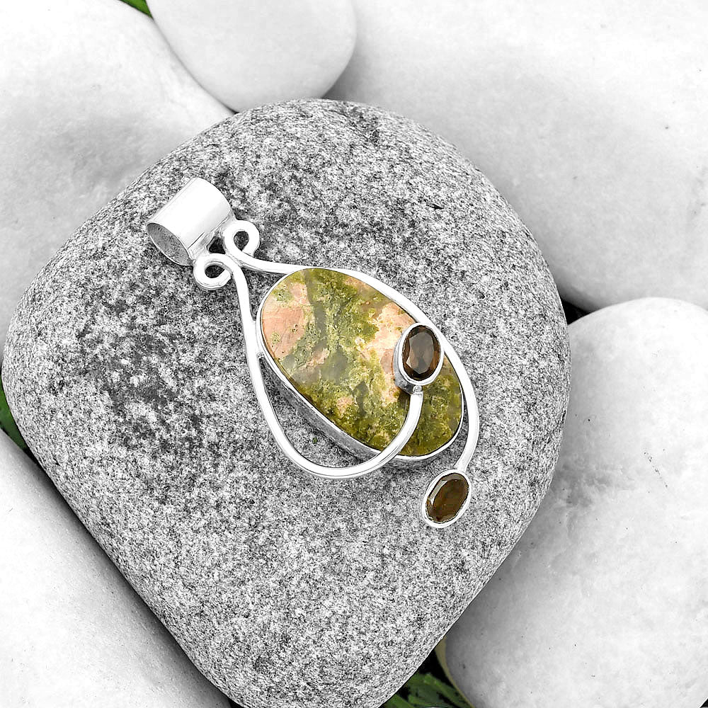 Natural Unakite & Smoky Quartz Pendant P-1051 SDP133993 DESIRE GEM