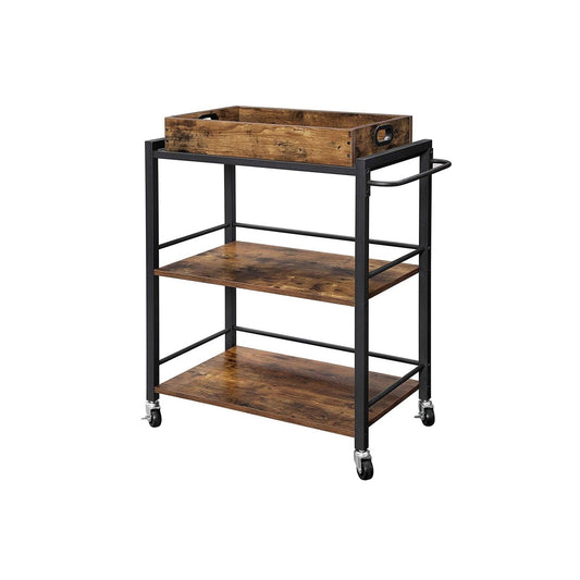 Farmhouse 3-Tier Kitchen Microwave Cart with Serving Tray on Wheels-1