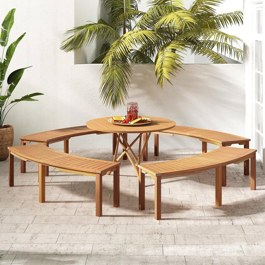 Set of 4 - Outdoor Curved Backless Garden Bench - Around Tree Table or Fire Pit FastFurnishings
