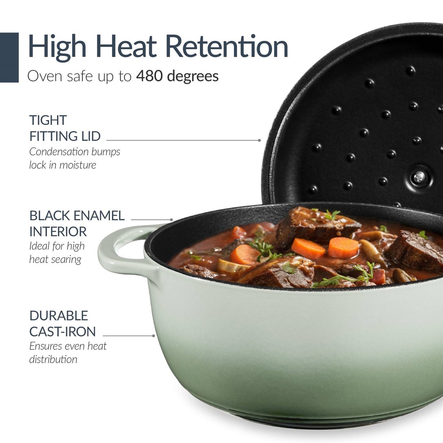 Sage 6-Piece Non-Stick Cast Iron Cookware Set - Skillet Grill Pan Dutch Oven FastFurnishings