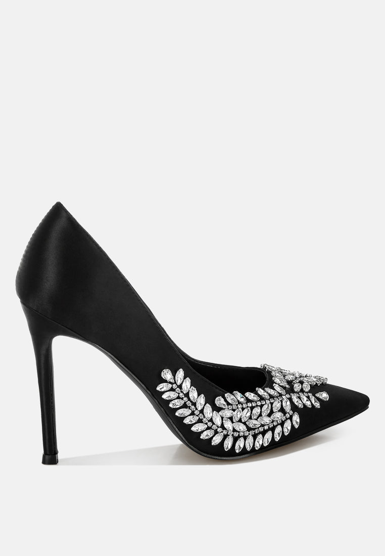Ashlyn Rhinestones Embellished Satin Stiletto Pumps London Rag
