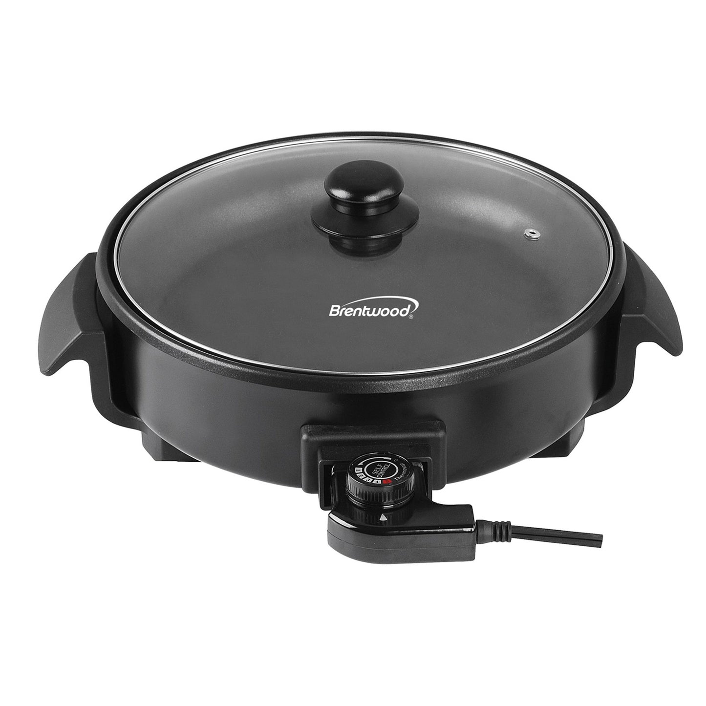 Brentwood 12 inch Round Non-Stick Electric Skillet with Vented Glass Lid in Black W2B