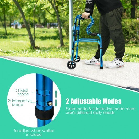 Aluminum Heavy-Duty Folding Wheeled Stand-Assist Walker-Blue - Color: Blue W2B