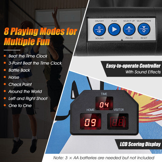 Foldable Double Electronic Basketball Game with 4 Balls Indoor-Gray W2B