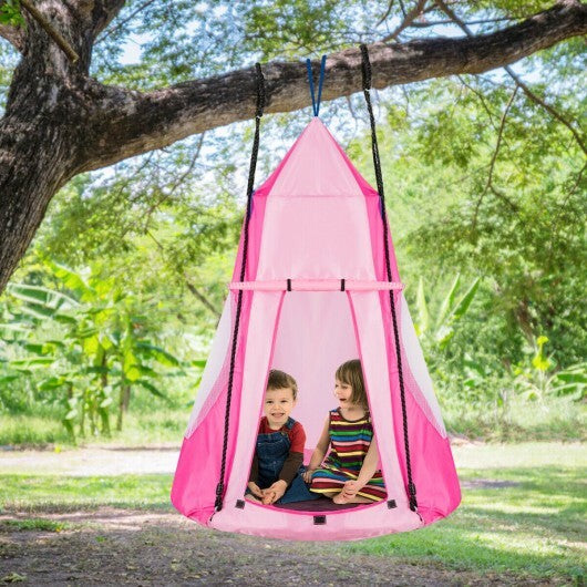 2-in-1 40 Inch Kids Hanging Chair Detachable Swing Tent Set-Pink - Color: Pink W2B
