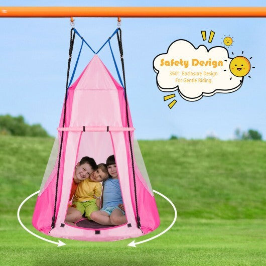 2-in-1 40 Inch Kids Hanging Chair Detachable Swing Tent Set-Pink - Color: Pink W2B