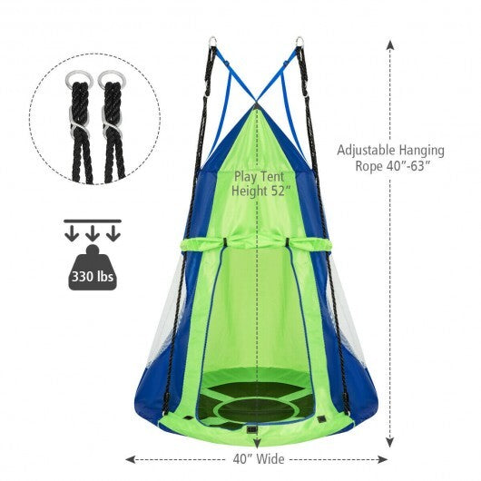 2-in-1 40 Inch Kids Hanging Chair Detachable Swing Tent Set-Green W2B