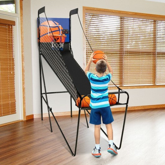 Foldable Single Shot Basketball Arcade Game with Electronic Scorer and Basketballs W2B