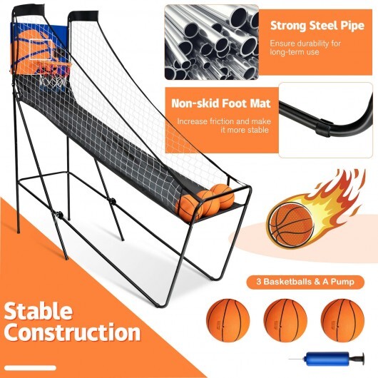 Foldable Single Shot Basketball Arcade Game with Electronic Scorer and Basketballs W2B