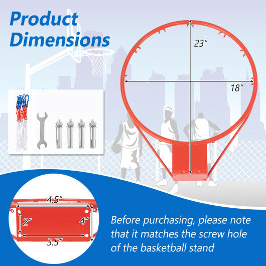 18 Inch Basketball Rim Goal Replacement with All Weather Net and Mounting Hardware-Black W2B
