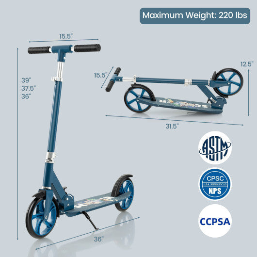 Folding Aluminum Alloy Scooter with 3 Adjustable Heights-Blue W2B