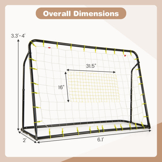 2-in-1 Kids Soccer Rebounder and Soccer Goal with Adjustable Height-Black W2B