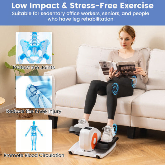 Under Desk Elliptical Machine with Display Monitor for Home Office-White