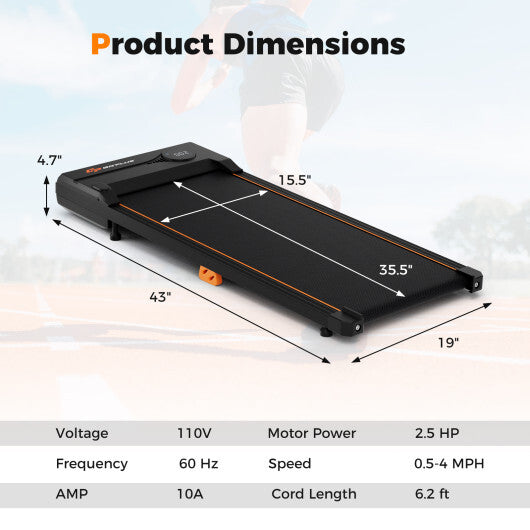 2.5HP Under Desk Treadmill with Remote Control for Home Office-Black W2B