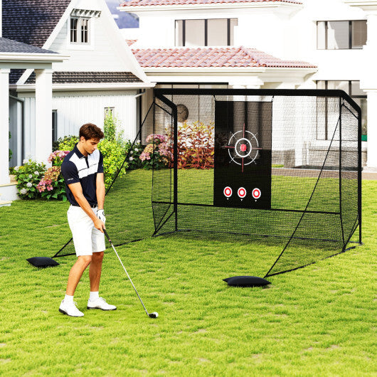 Golf Practice Hitting Net Golf Cage with Dual Side Barriers Target Cloth Metal Frame W2B