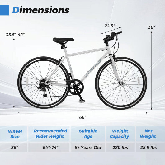 26 Inch Mountain Bike Adjustable with 6-Speed and All-terrain Rubber Wheels-Gray - Color: Gray - Size: 26 inches W2B