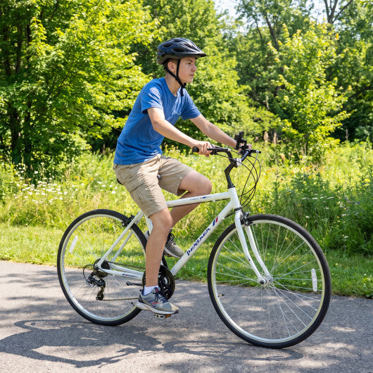 700C Hybrid Bike for Adult with 18-Speed Shimano Drivetrain and Phone Holder-White - Color: White - Size: 700C W2B