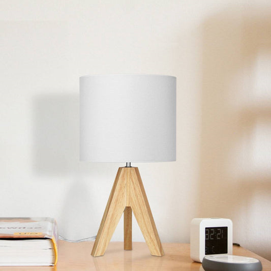 Set of 2 - Scandinavian Style Tripod Desk Lamp with White Linen Drum Shade-1