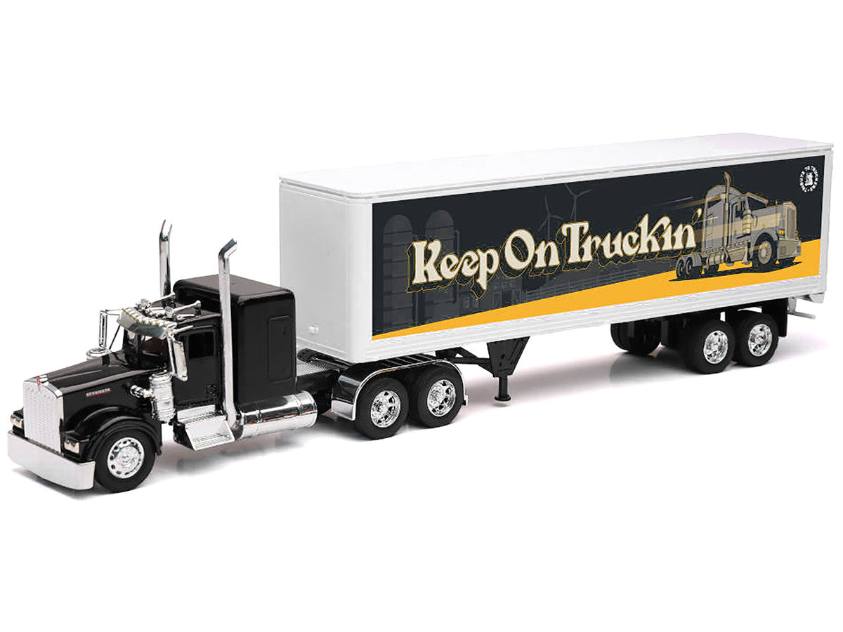 Kenworth W900 Truck Black with Dry Van Trailer "Tribute To Truckers Keep on Truckin'" "Long Haul Truckers" Series 1/32 Diecast Model by New Ray New Ray