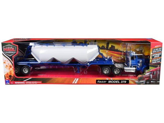 Peterbilt 379 Truck Blue with Pneumatic Tanker Trailer White "Long Haul Truckers" Series 1/32 Diecast Model by New Ray New Ray