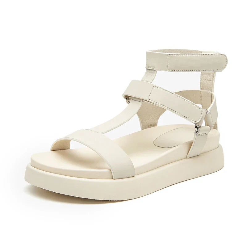 BeauToday Summer Gladiator Sandals Women Calfskin Leather Open Toe T-bar Strap Hook & Loop Summer Ladies Shoes Handmade 07130 LadyShow.Store